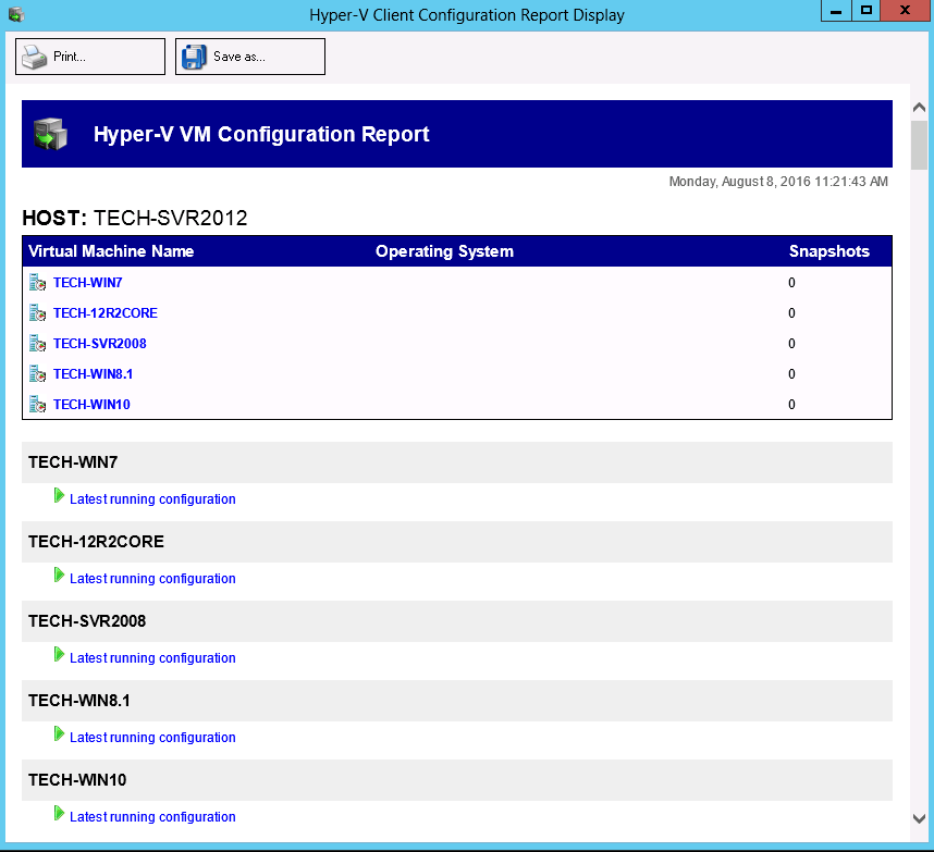 Hyper-V Config Report : General Hyper-V Config Report : General